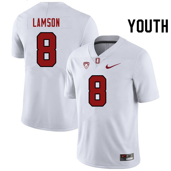 Youth #8 Justin Lamson Stanford Cardinal College Football Jerseys Stitched Sale-White - Click Image to Close